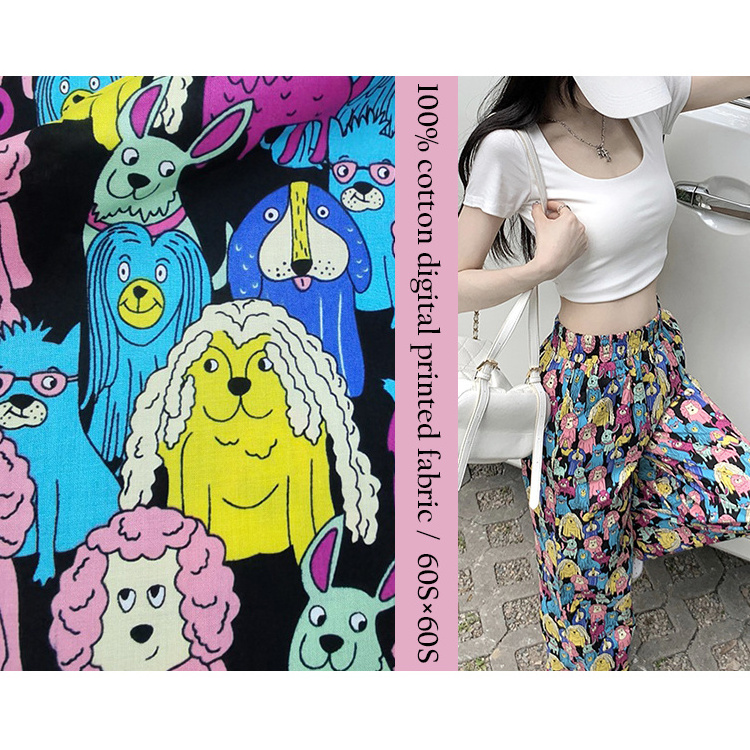 high quality bright color cartoon print pattern 100 cotton digital printed dress fabric for baby  clothing houseware