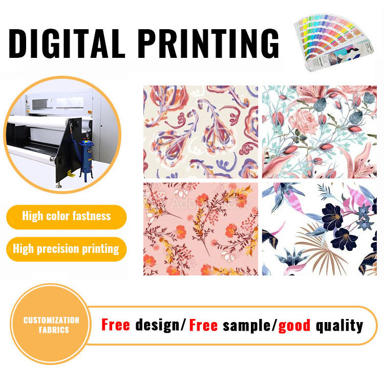 pure woven cotton poplin digital fabric Plant printing floral printed pattern rayon greige fabric for women dress