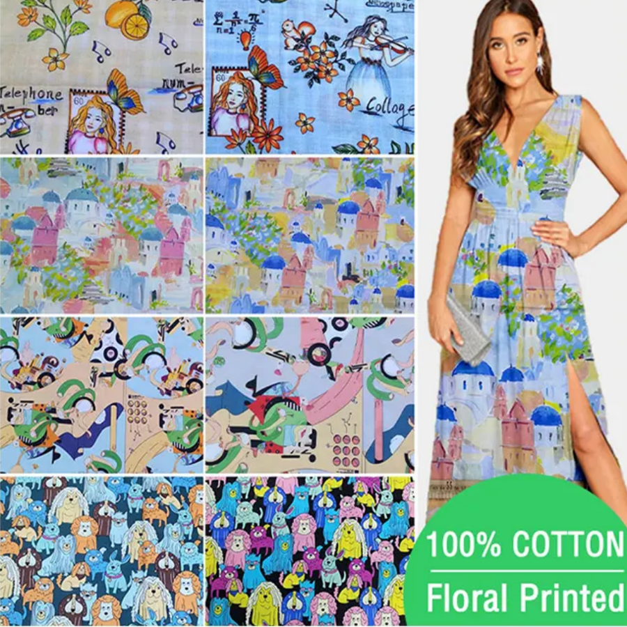 high quality bright color cartoon print pattern 100 cotton digital printed dress fabric for baby  clothing houseware