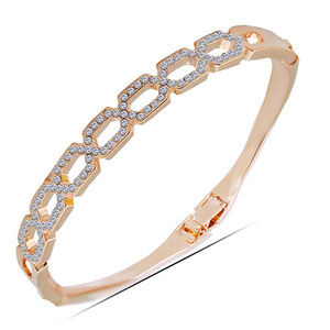 Gold Bracelet Designs Women Real Rose Gold Plating Bangle With Czech Diamond