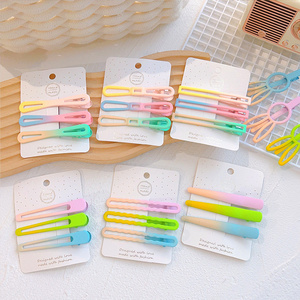 Factory Korean Design Decorations Assorted Candy Color Girls Kids Duck Bill Metal Hair Clips Set