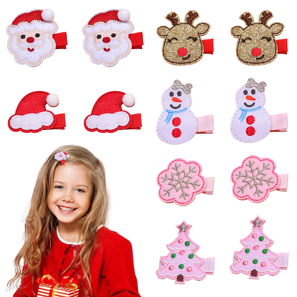 Girls Hair Accessories Cute Santa Claus Hairpin Christmas Tree Hair Bows Hair Clips For Kids Baby