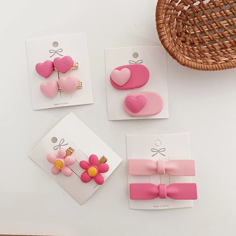 Cute Pink Heart Butterfly Clips Plastic Hair Pins Clips Gift Set Kids Hair Accessories For Girls