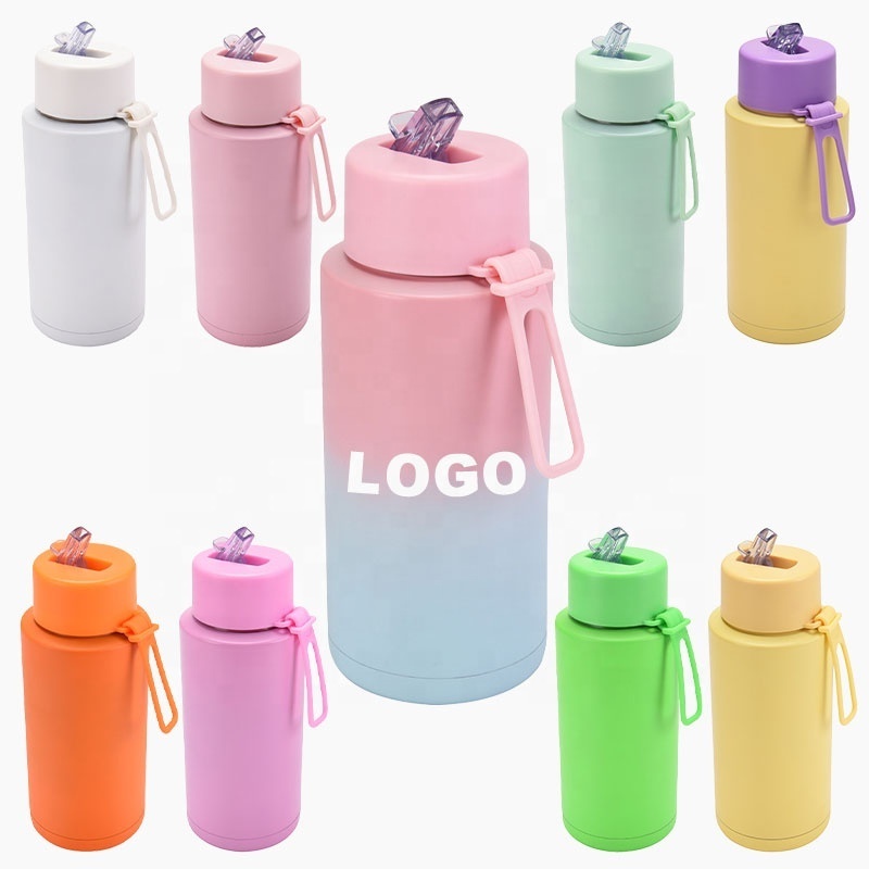 Wholesale 34oz Vacuum Insulated Porcelain Ceramic Inner Frank Green Water Bottle 1 Liter Stainless Steel Bottle With Straw Lid