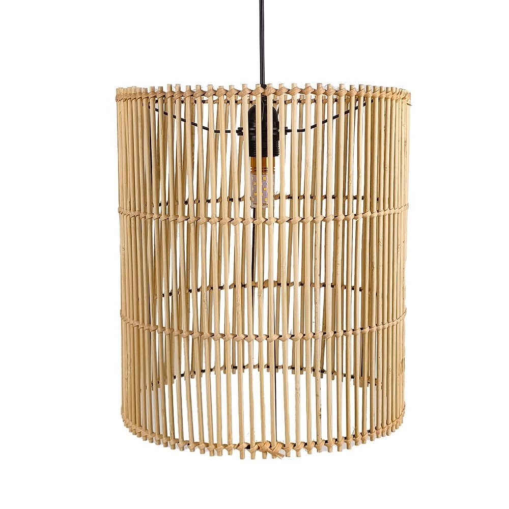 Bobai Rattan Lamp Shade E27 Base boho Lamp Cover replacement woven wicker hanging for Table Chandelier Pendant lights