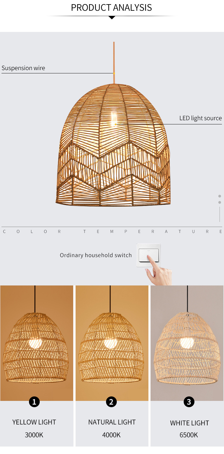 rattan handmade light lighting fixtures modern pendant hot selling Boho China reflector  Pendant Lights Modern Crafts Lampshade