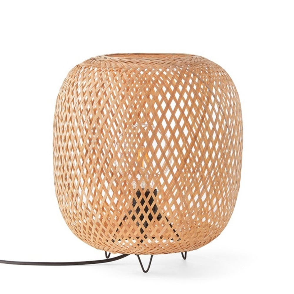 Bamboo Table Lamp simple style Small Beside Vintage Wicker Wooden Nightstand Boho Bamboo Woven for Bedroom Living Room