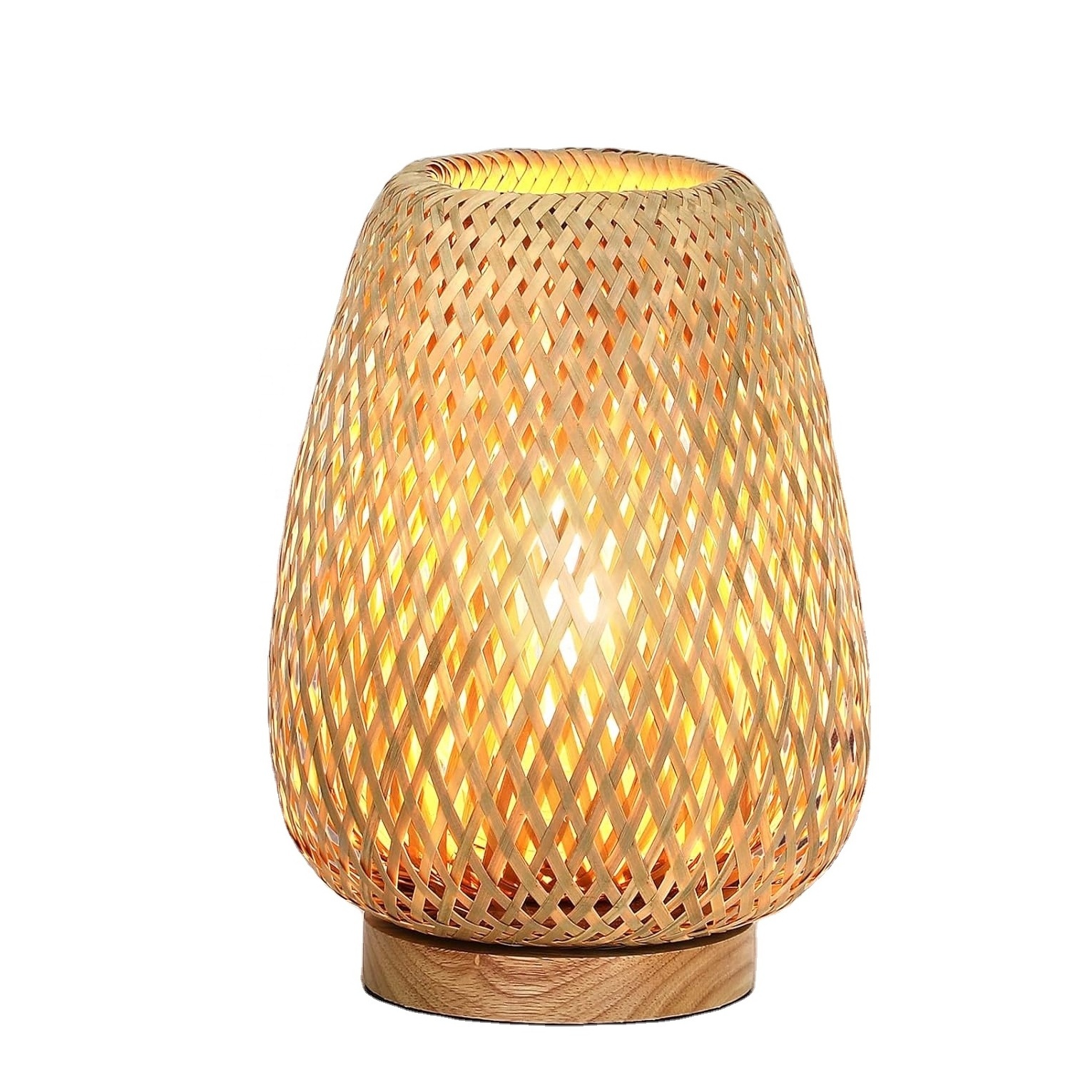 Rattan Table Lamp Stepless Dimmable Small Beside Vintage Wicker Wooden Nightstand Boho Bamboo Woven for Bedroom Living Room