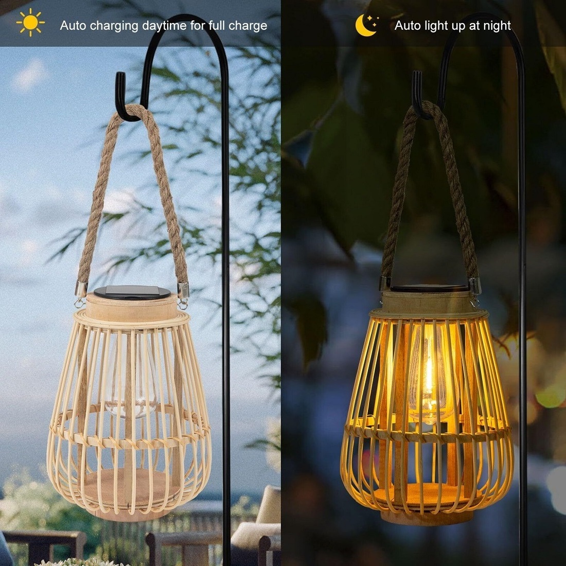 Solar Lanterns Outdoor Hanging Lights Solar Powered Fan Bamboo Chandelier Rgb Lamp Rattan Bamboo Waterproof Antique Round 27 0.8