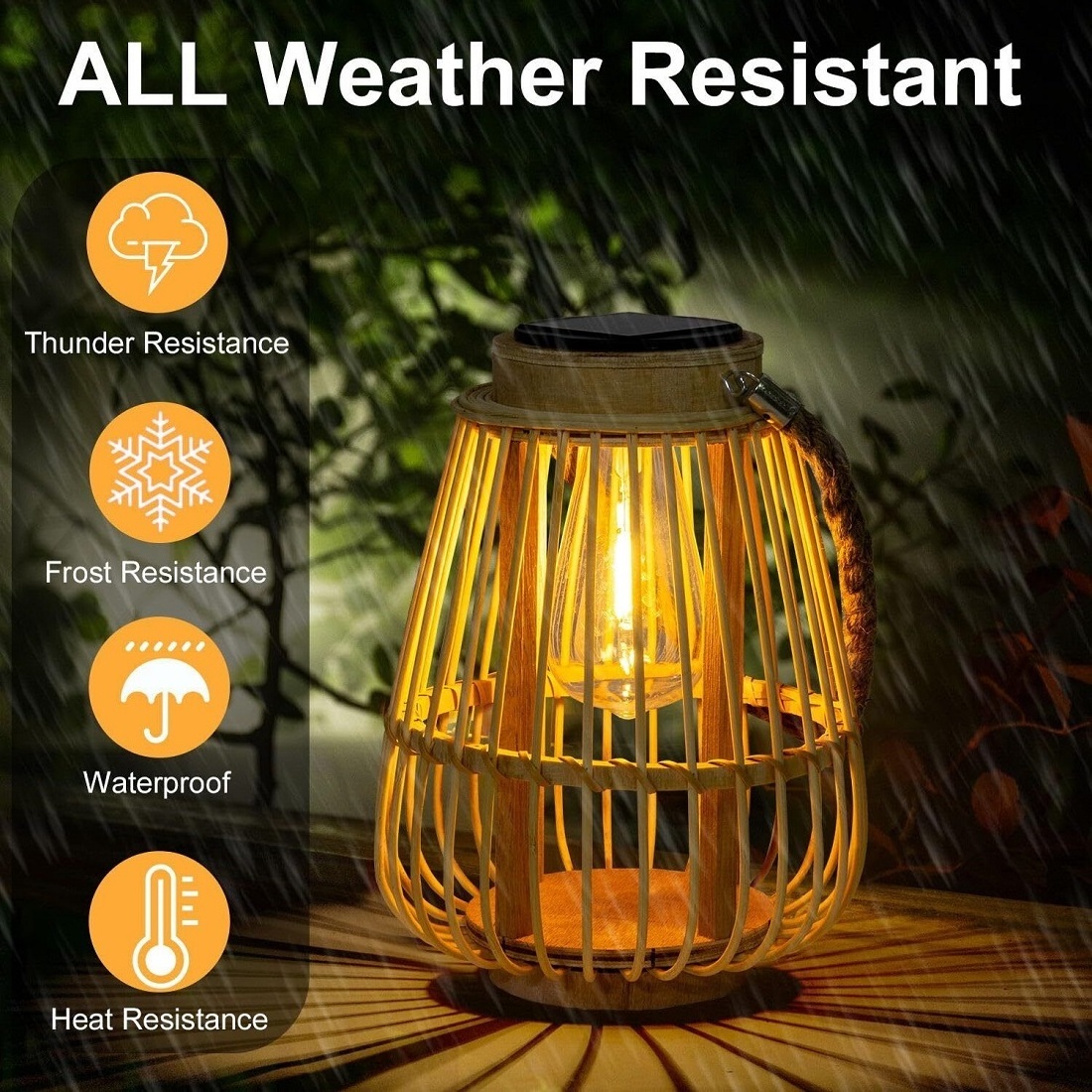 Solar Lanterns Outdoor Hanging Lights Solar Powered Fan Bamboo Chandelier Rgb Lamp Rattan Bamboo Waterproof Antique Round 27 0.8