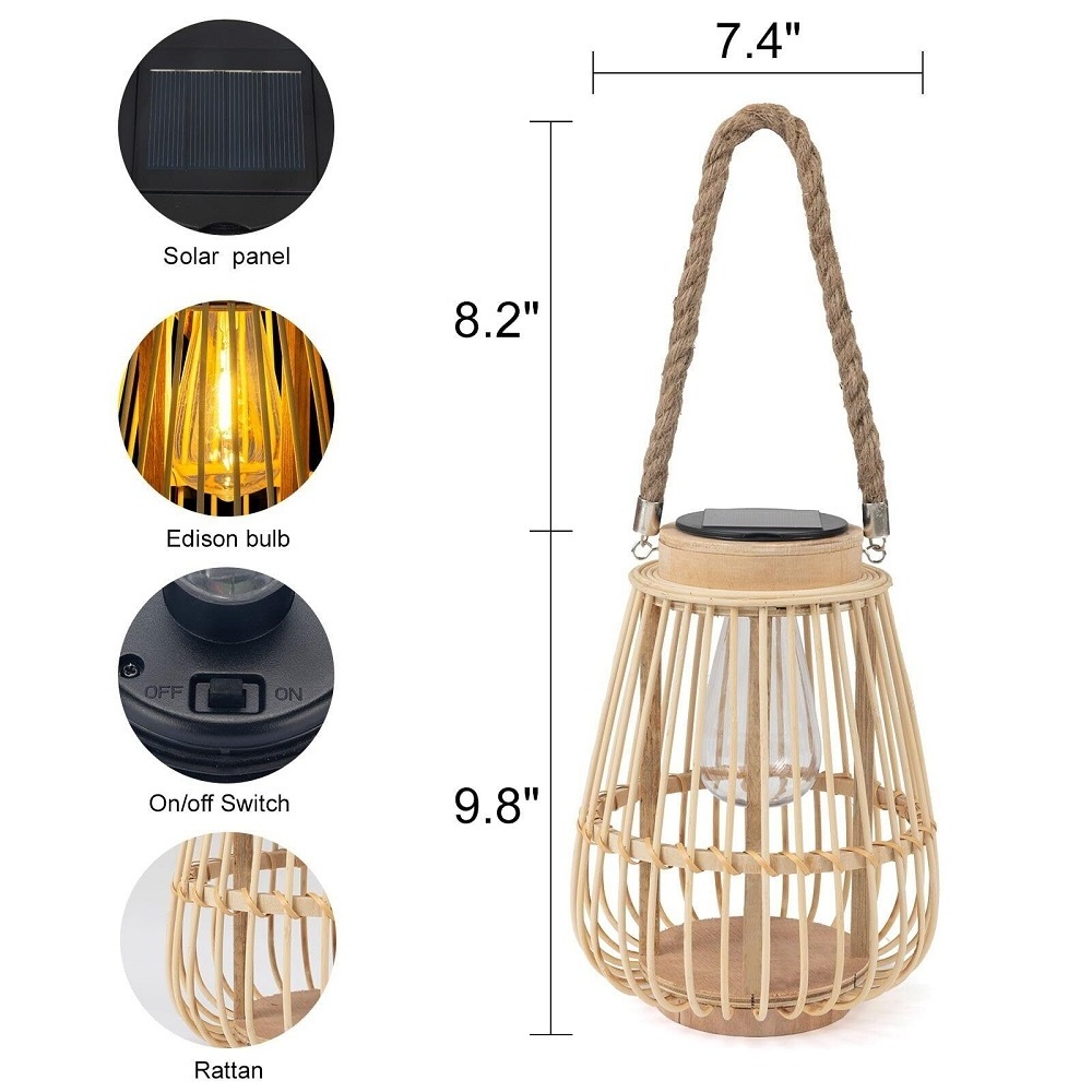 Solar Lanterns Outdoor Hanging Lights Solar Powered Fan Bamboo Chandelier Rgb Lamp Rattan Bamboo Waterproof Antique Round 27 0.8