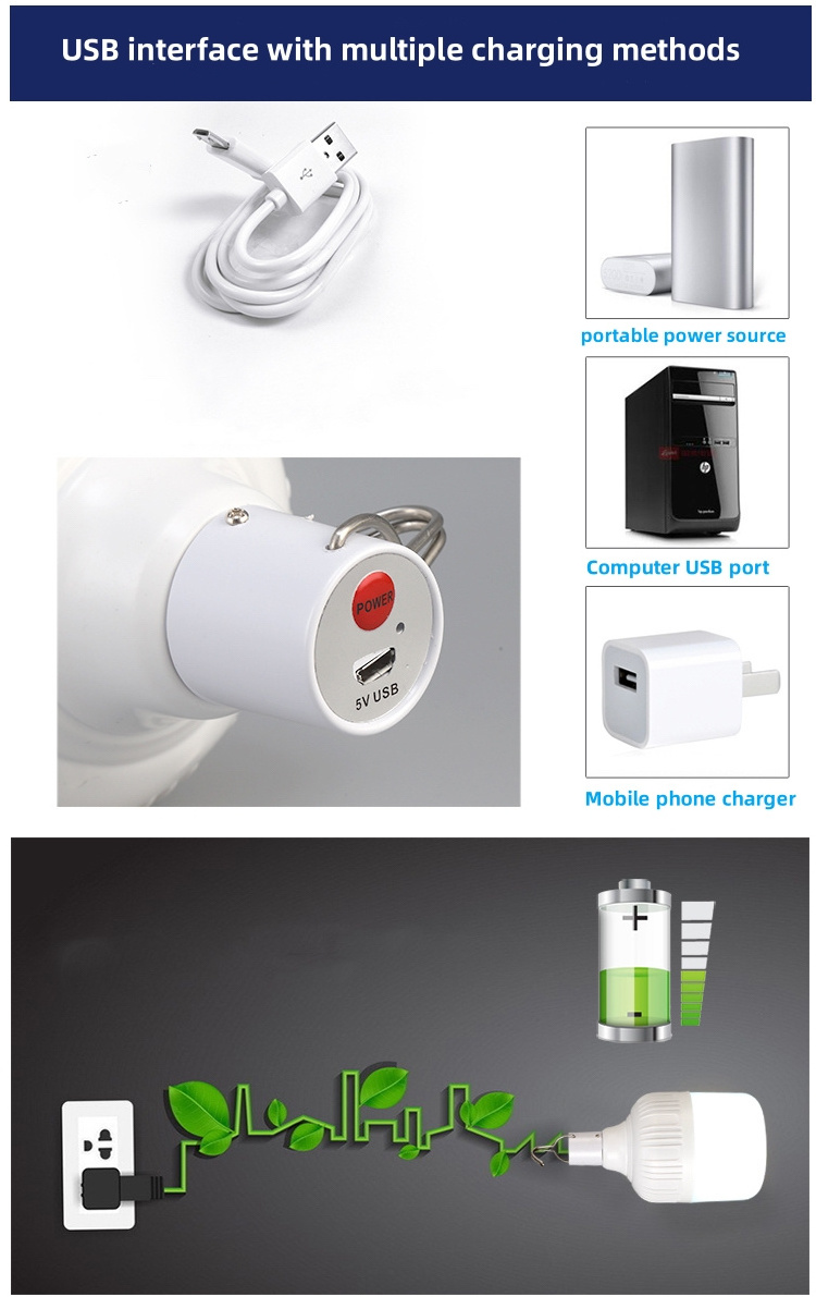 Camping Hike Usb Charging Led Bulb 80W Rechargeable Emergency Led Bulb For Outdoor Night Light