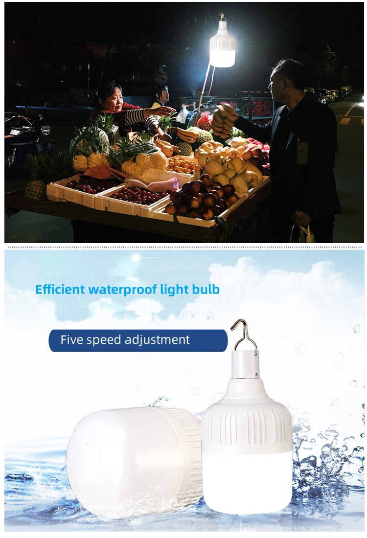 Camping Hike Usb Charging Led Bulb 80W Rechargeable Emergency Led Bulb For Outdoor Night Light