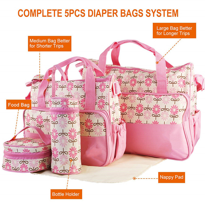 Diaper Bag Tote Set - Baby Bags for Mom (Pink)