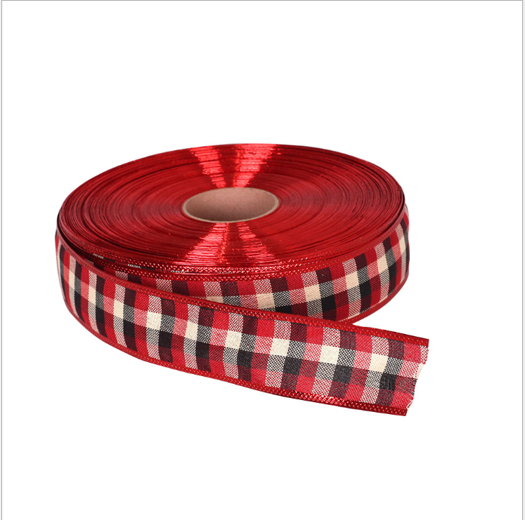 Factory Stocked Wholesale Wired Decorative Grid Ribbon for Gift Wrapping