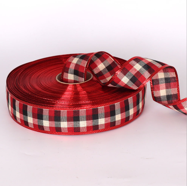 Factory Stocked Wholesale Wired Decorative Grid Ribbon for Gift Wrapping