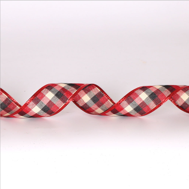 Factory Stocked Wholesale Wired Decorative Grid Ribbon for Gift Wrapping