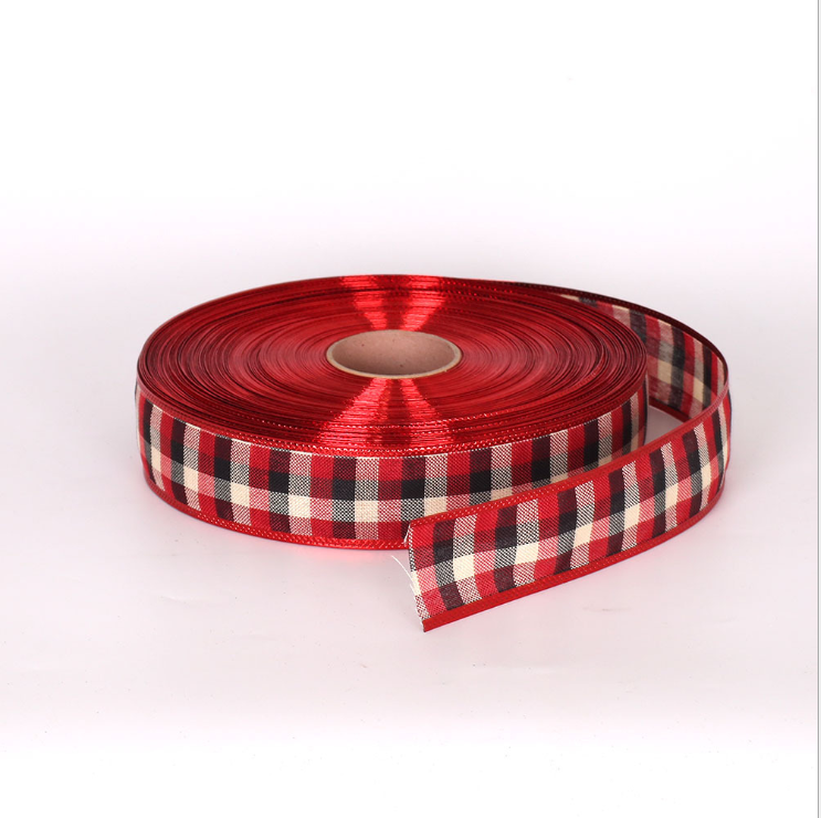 Factory Stocked Wholesale Wired Decorative Grid Ribbon for Gift Wrapping