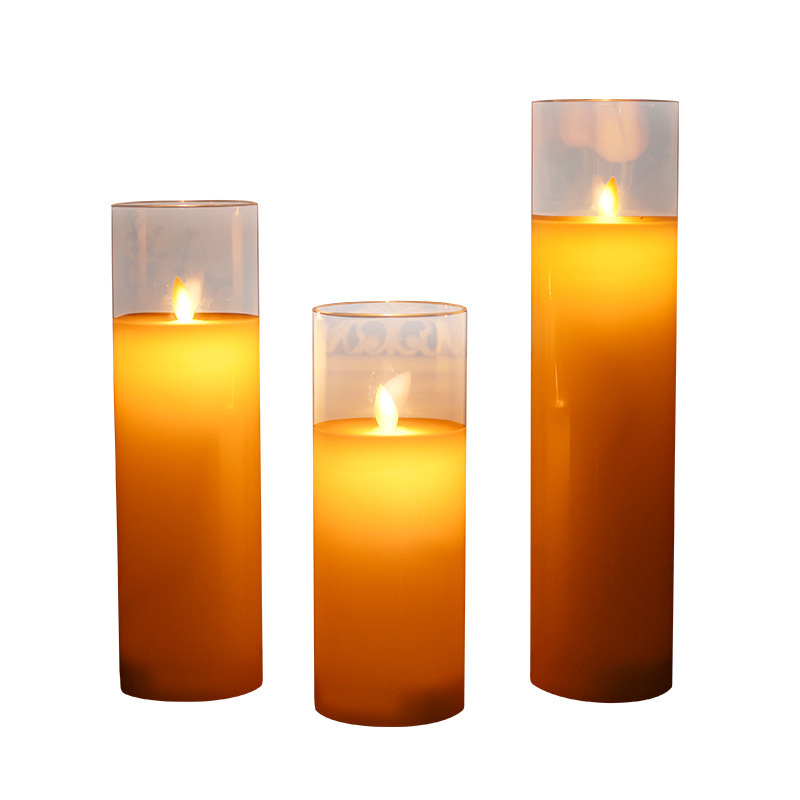 electronic pillar glass candle in clear Candles lights Flickering Real Wax led battery bougie sets with remote