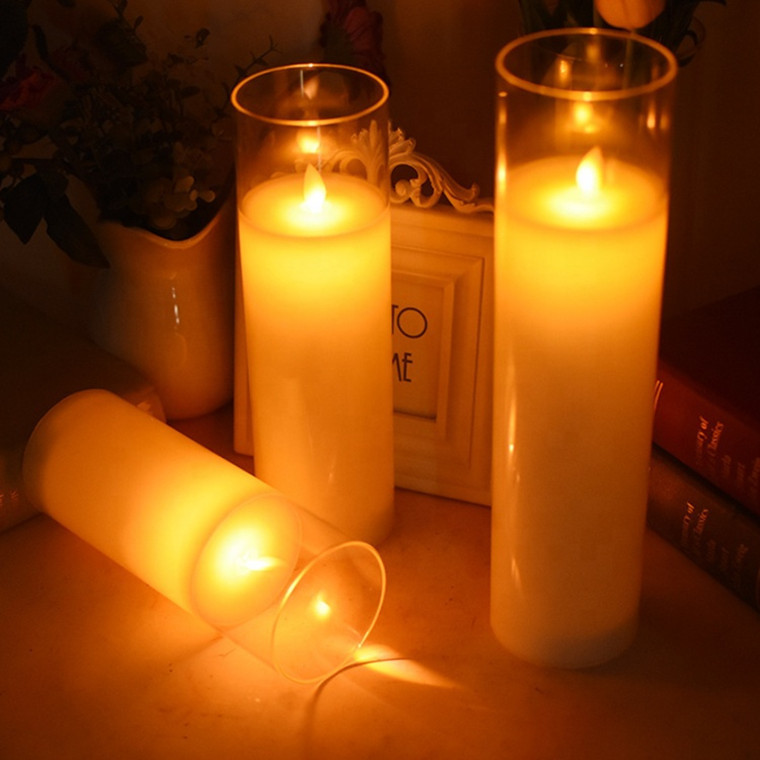 electronic pillar glass candle in clear Candles lights Flickering Real Wax led battery bougie sets with remote