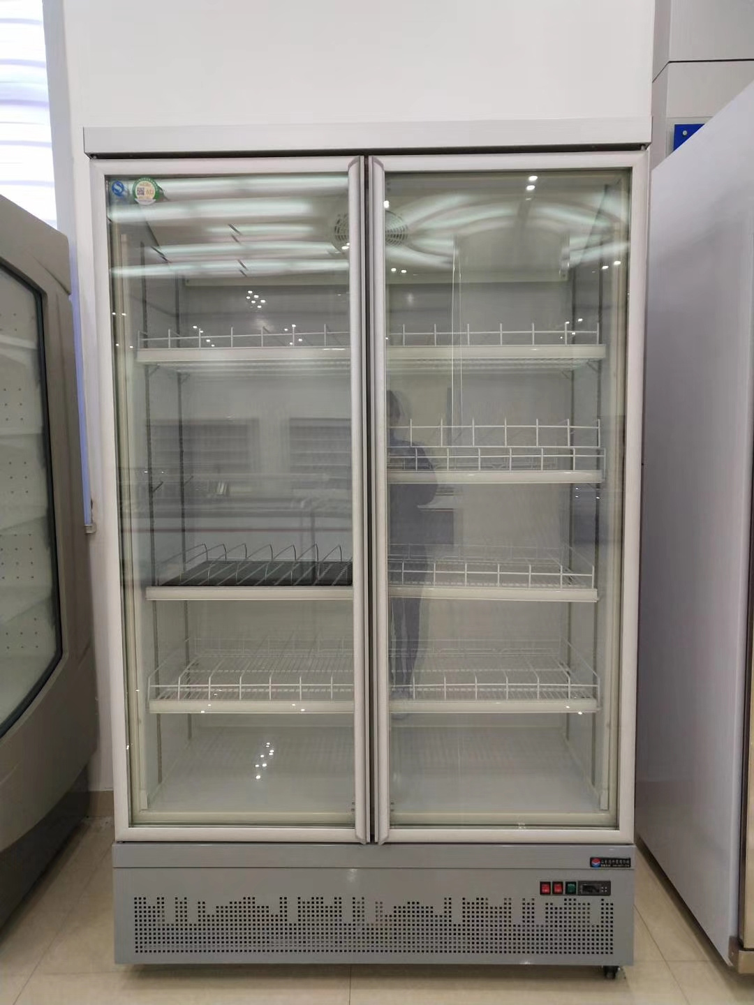 Commercial Upright Cooler  2 Door Glass Beverage Display Refrigerator Vertical Freezer