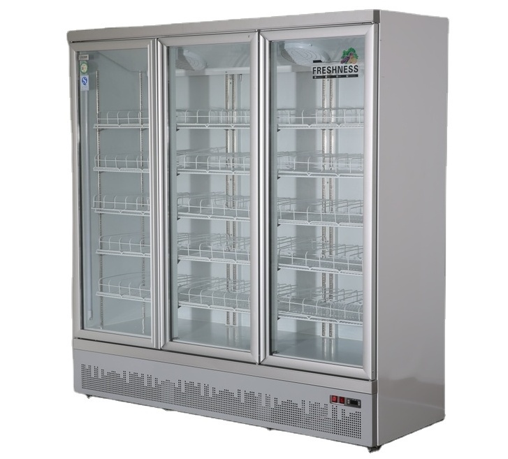 supermarket equipment showcase commercial glass 3 door upright freezer