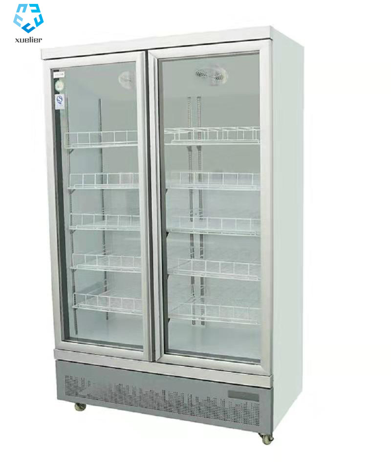 Commercial Upright Cooler  2 Door Glass Beverage Display Refrigerator Vertical Freezer