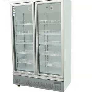 Commercial Upright Cooler  2 Door Glass Beverage Display Refrigerator Vertical Freezer