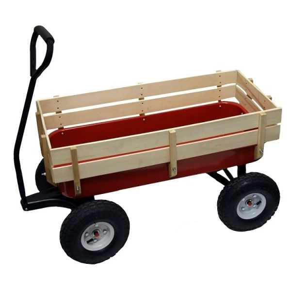 wood wagon Baby Cushion Toys Garden Kids Car with Seat and Red Awning