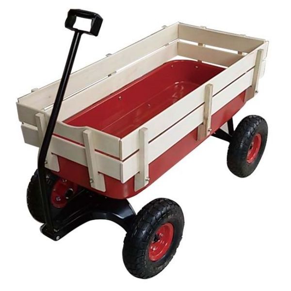 wood wagon Baby Cushion Toys Garden Kids Car with Seat and Red Awning