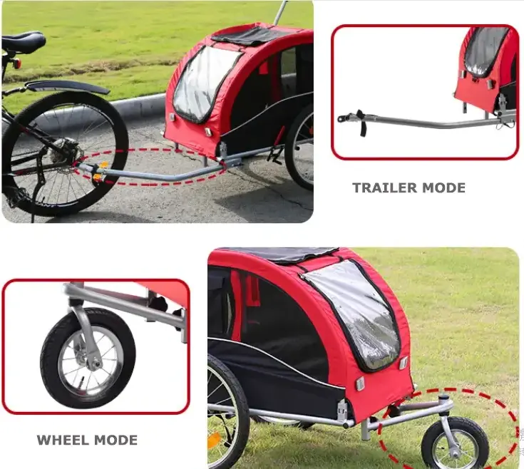 2-in-1 Large Dog Bicycle Trailer Jogger Enclosed Pet Dog Cart with Wagon and Stroller Features OEM Customizable