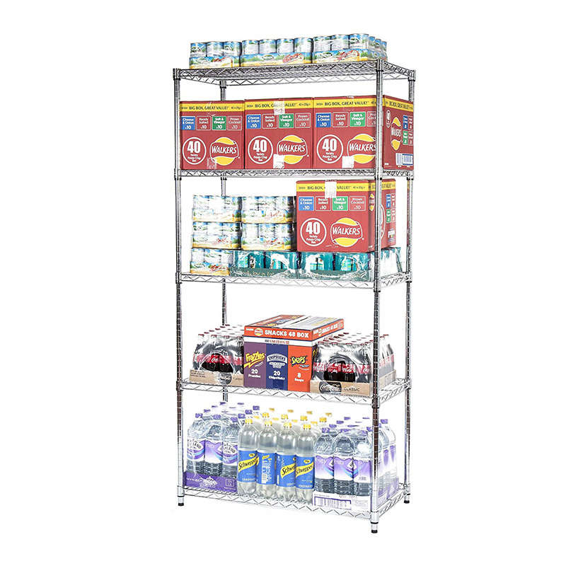 5-Shelf Chrome Wire Rack Heavy-Duty Adjustable Steel Storage Shelving Unit