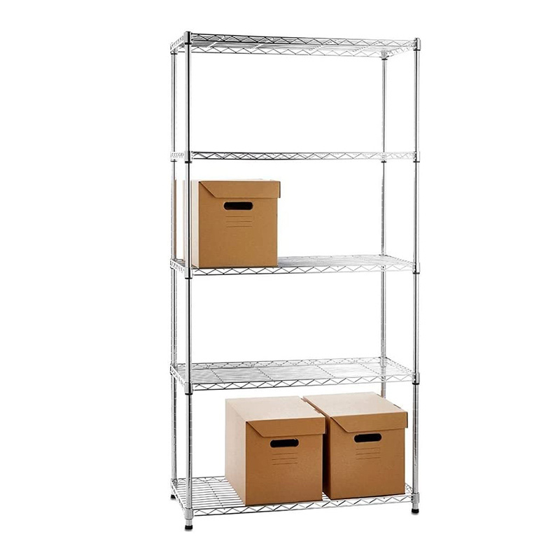 5-Shelf Chrome Wire Rack Heavy-Duty Adjustable Steel Storage Shelving Unit