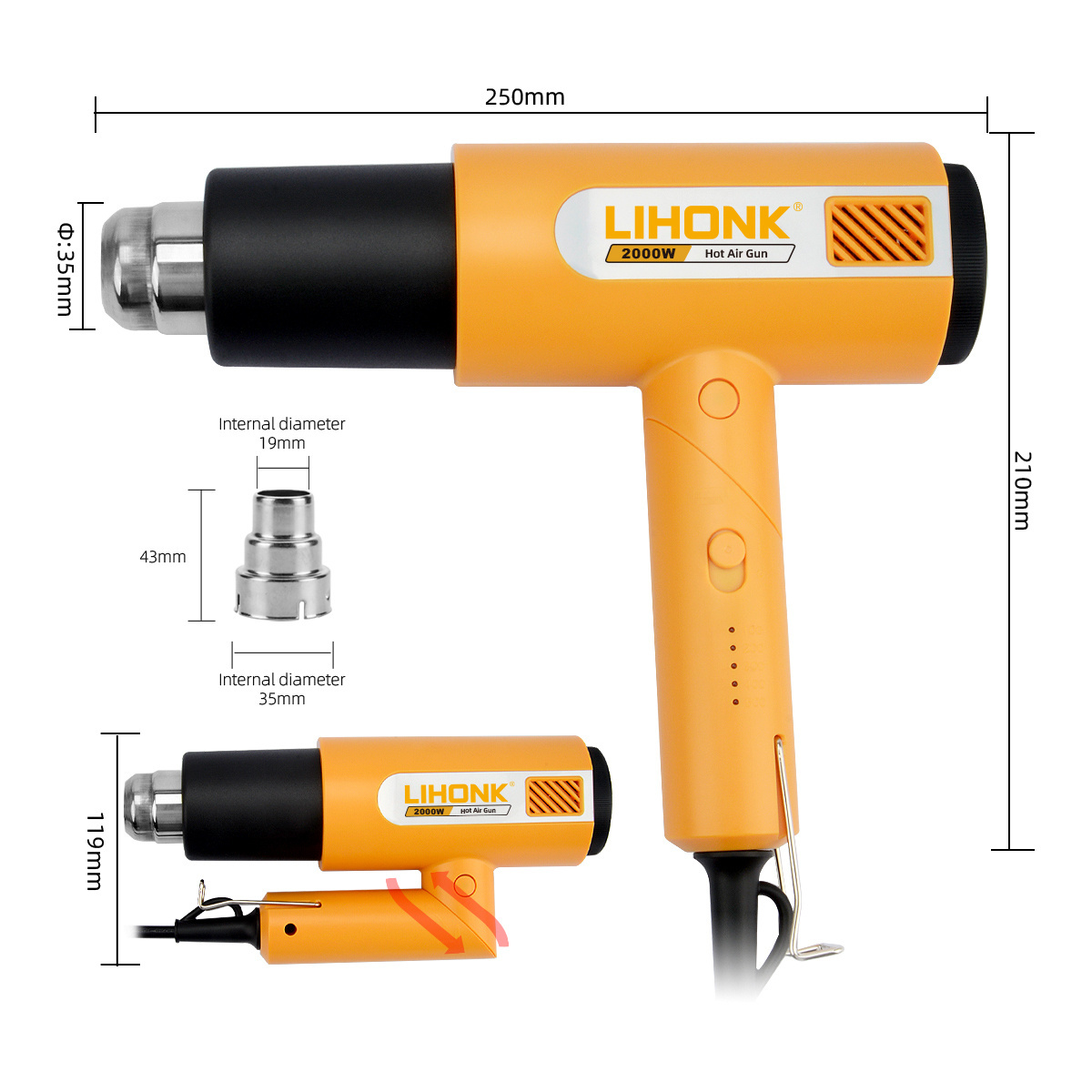 LK-699S 2024 New Foldable Grip Handle Heat Guns Hot Air Blower With 5 Temperature Setting Switchable 100/200/300/400/500 Celsius