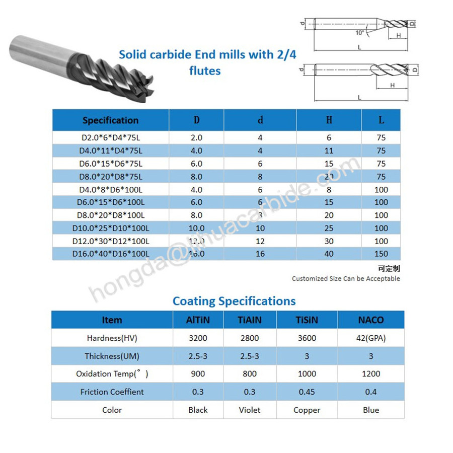 DLC Coated CNC Engraving Machine Single Edge Tungsten Carbide Milling Cutter Solid Carbide End Mill