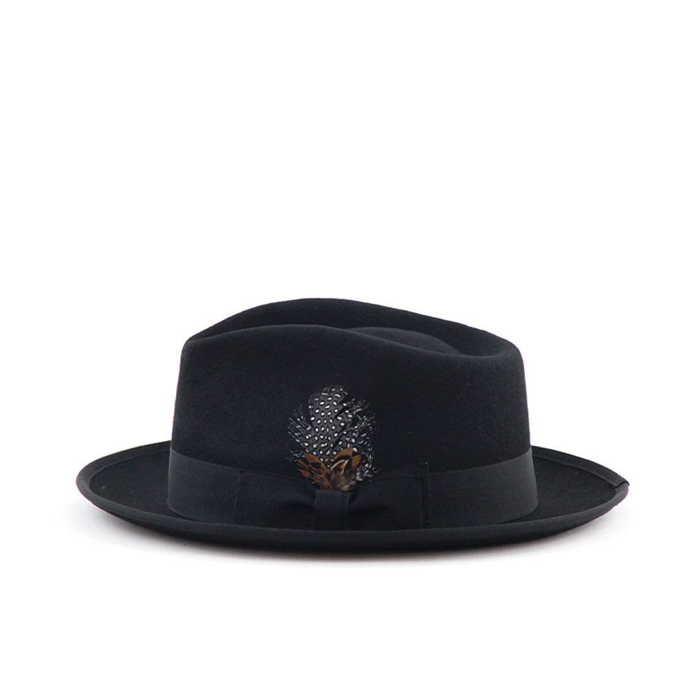 LiHua 100% Wool Hard Flat Short Brim Felt Fedora Hats New Style Fedora Black Man Fedora Hats