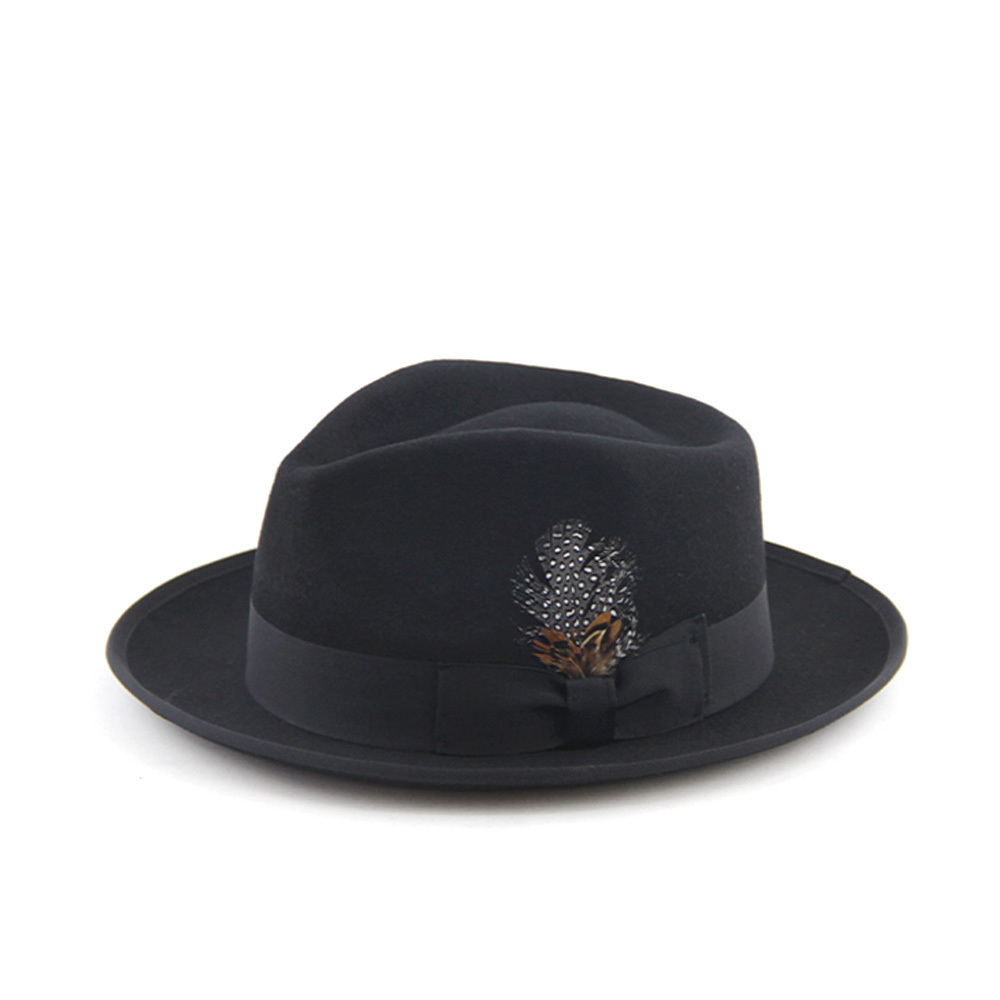 LiHua 100% Wool Hard Flat Short Brim Felt Fedora Hats New Style Fedora Black Man Fedora Hats