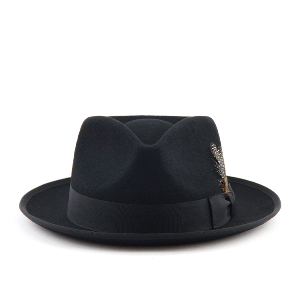 LiHua 100% Wool Hard Flat Short Brim Felt Fedora Hats New Style Fedora Black Man Fedora Hats