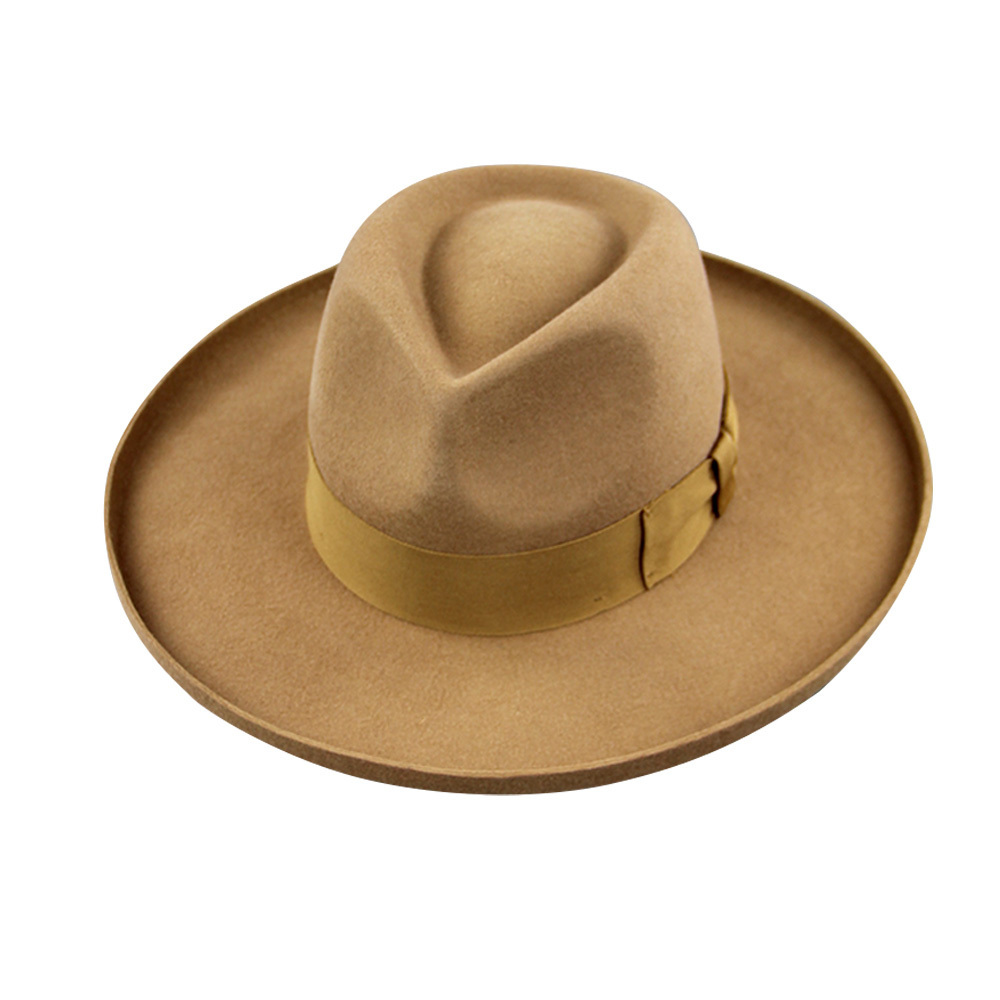 Lihua Wool Felt Stiff Wide Brim Fedora Hat High Quality Camel Fedora Hat Men Hats Fedoras