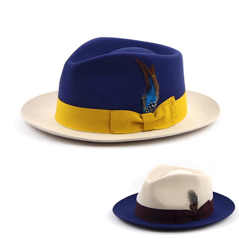 LiHua New Fashion Beige And Navy Fedora Hats 2021 Fedora Hat With Faux Leather Trim Hats