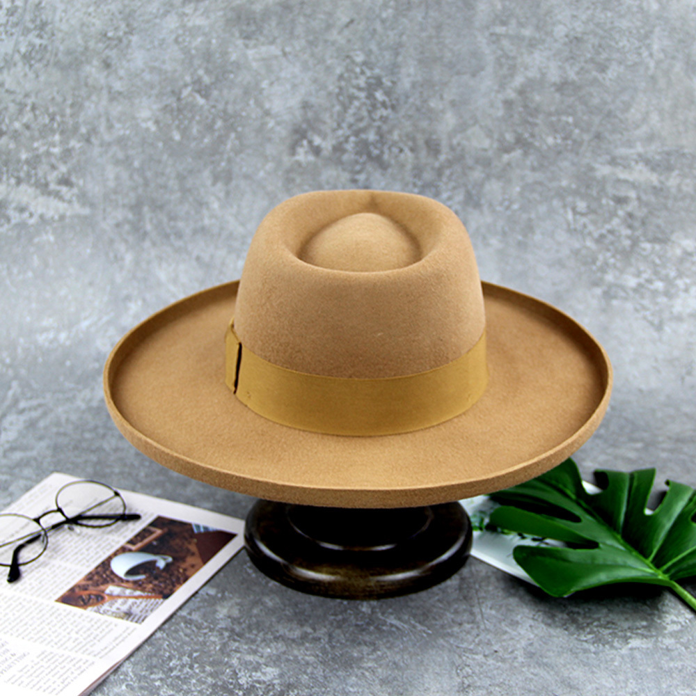 Lihua Wool Felt Stiff Wide Brim Fedora Hat High Quality Camel Fedora Hat Men Hats Fedoras