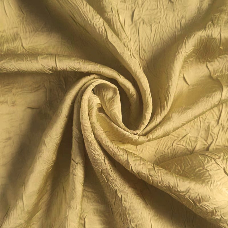 High quality 50D yellow crumple gloss Crepe crinkle polyester pleated fabric for dress