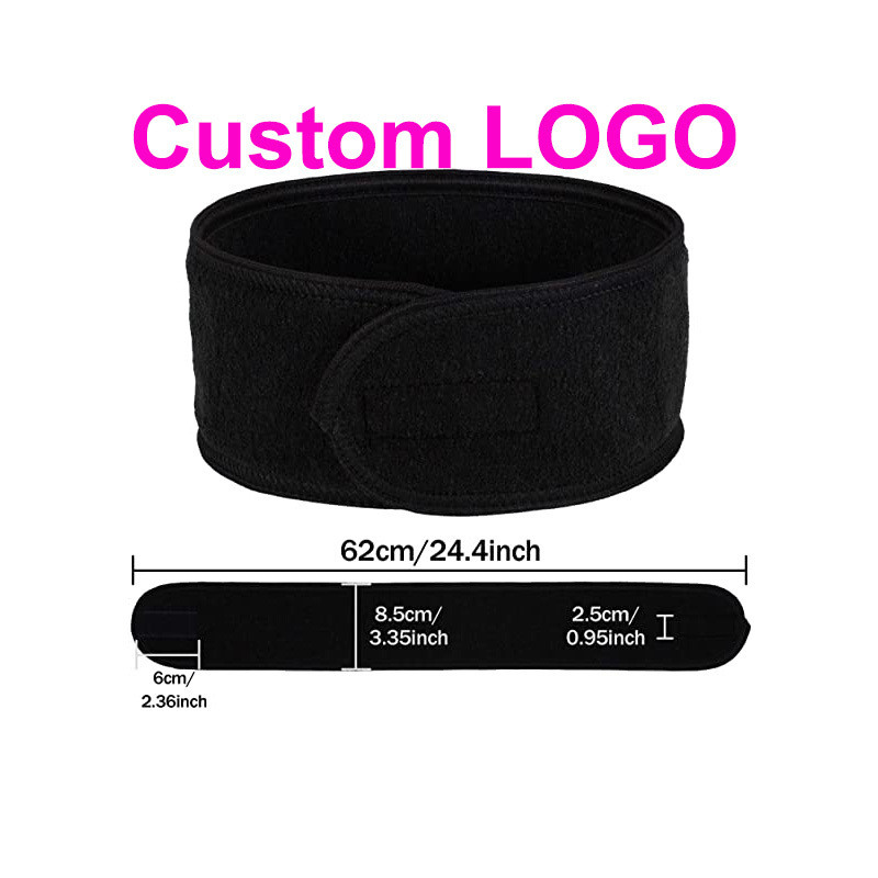 Custom Logo Adjustable Spa Facial Hairband Terry Cloth Stretch Towel Washable  Makeup Wrap Headbands With Magic Tape