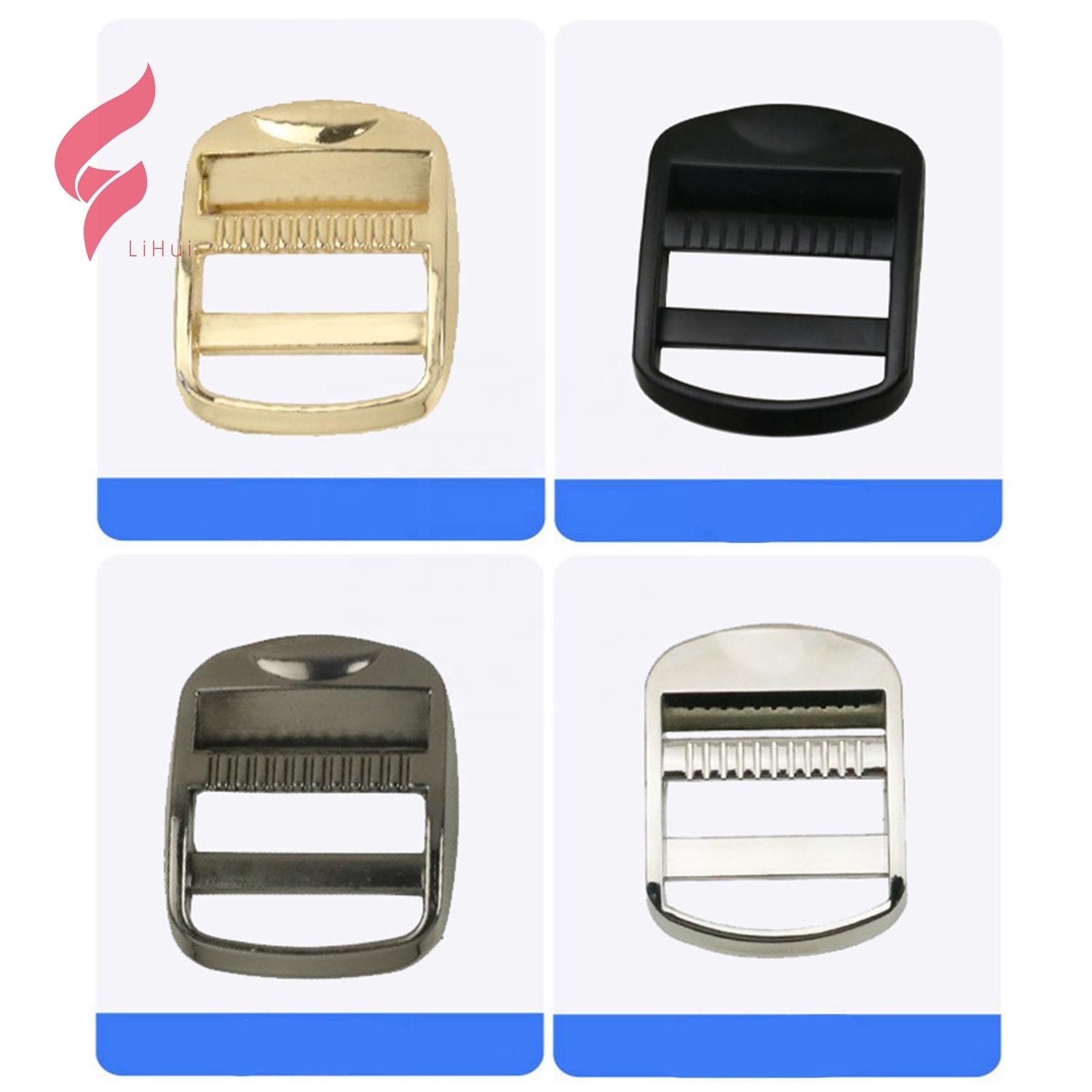 LiHui hardware buckle adjustable strong heavy shinning tri glide tension lock slide 38mm metal ladder lock for handbags