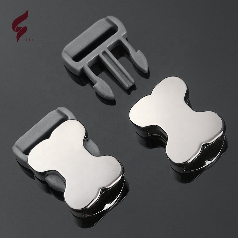 Lihui  side release plastic metal bone shape dog buckle fast release buckles for pet bag collar buckle