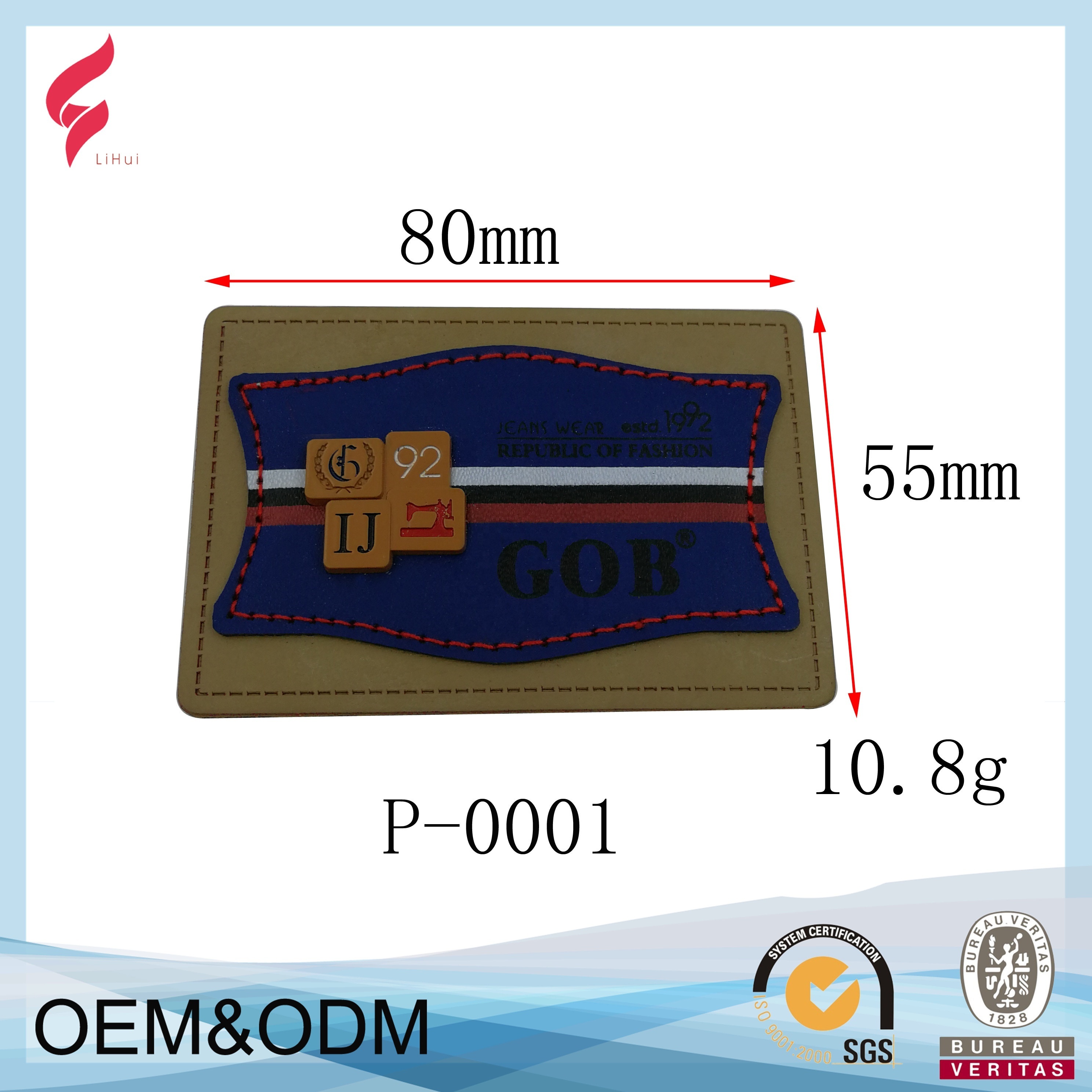 Fashion embossed garment leather back patch labels custom jacket leather logo patches