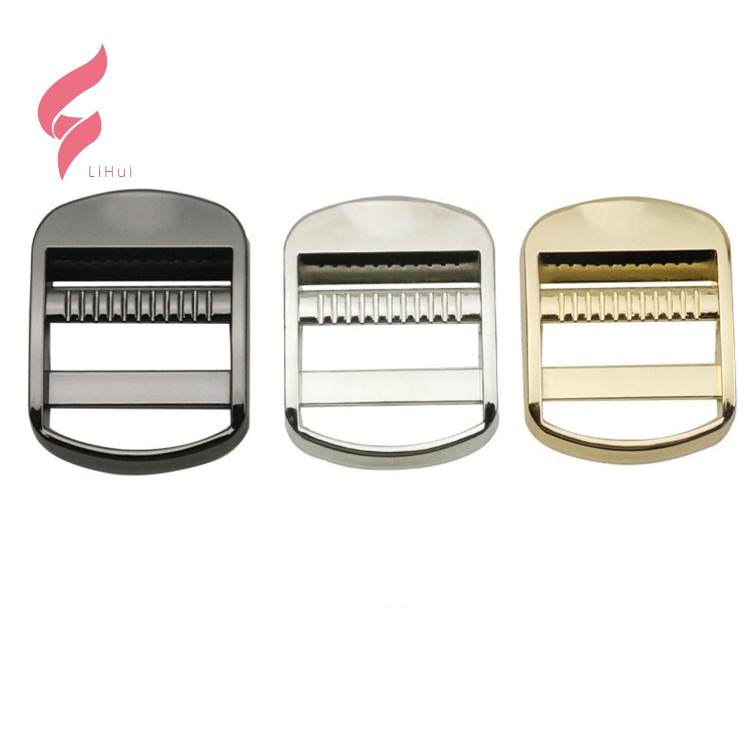 LiHui hardware buckle adjustable strong heavy shinning tri glide tension lock slide 38mm metal ladder lock for handbags