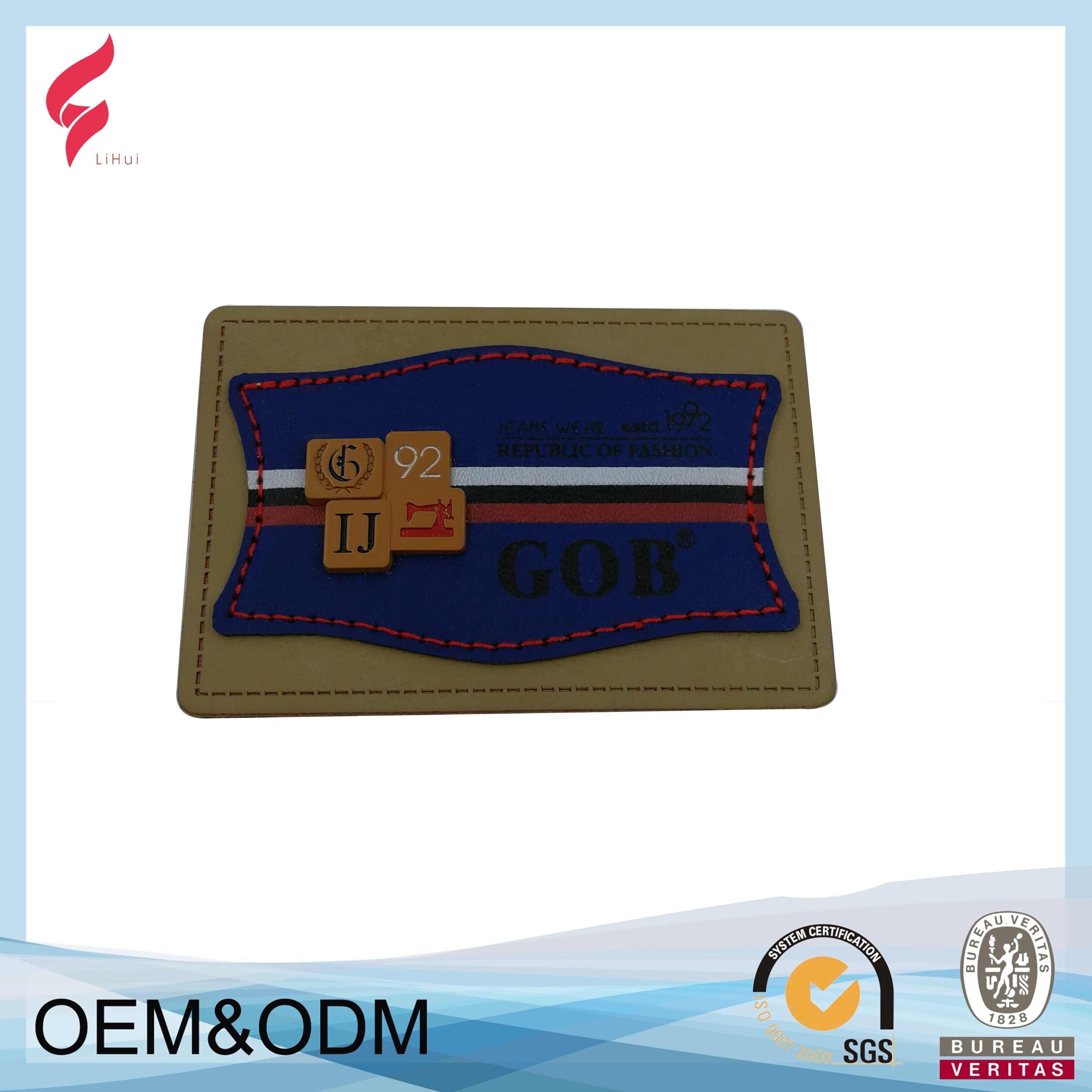 Fashion embossed garment leather back patch labels custom jacket leather logo patches