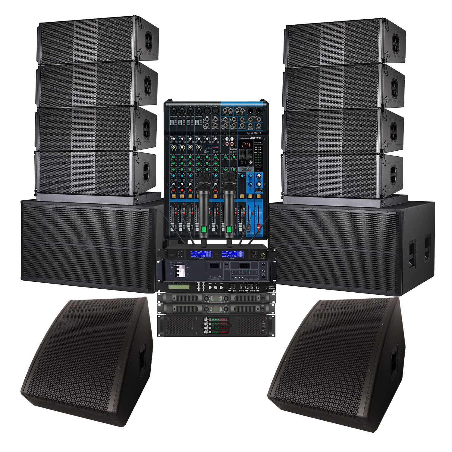 Dual 18inch Subwoofer Line Array Speaker System Power Amplifier And Mixer High Quality Sound System Stage Speaker Set