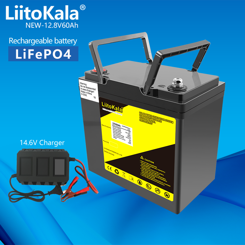 LiitoKala 12.8V 60AH LiFePO4 Battery Lithium Power Batteries 4000 Cycles 12v Car lighter Campers Golf Cart Off-Road Solar Wind